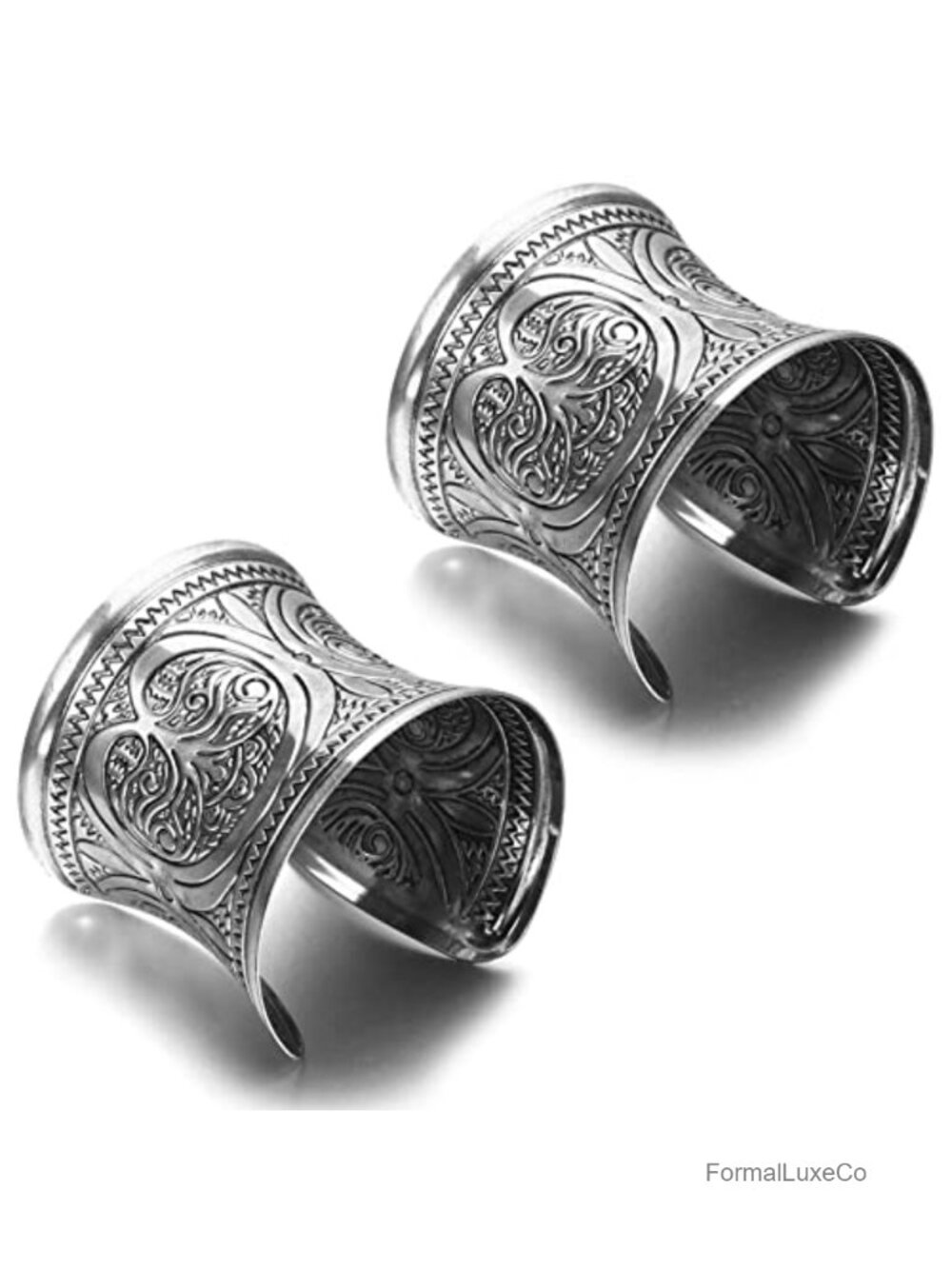 Vintage Ethnic Open Cuff Bracelets Set of 2 Wide Chunky Bangles for Women Belly
